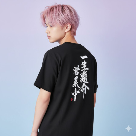 一生懸命 營業中(背面) 書法 TEE