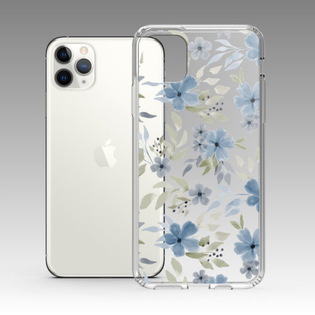 灰藍水彩花 iPhone 耐衝擊保護殼