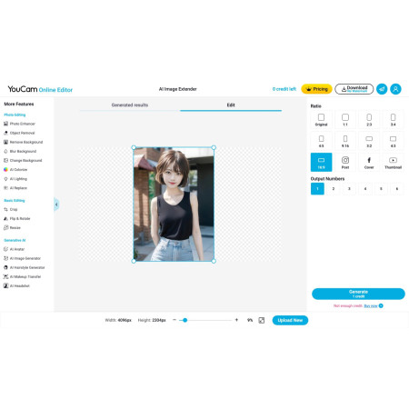 使用 Youcam AI 擴展照片尺寸