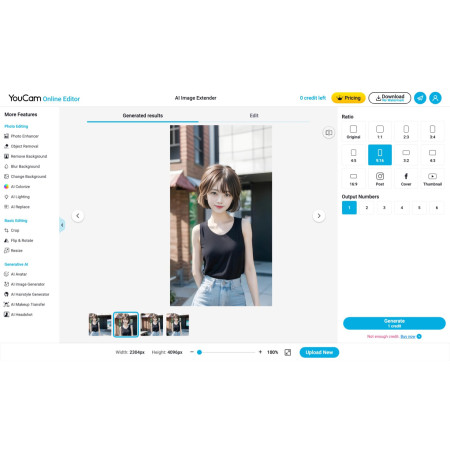 使用 Youcam AI 擴展照片尺寸 使用 Youcam AI 擴展照片尺寸